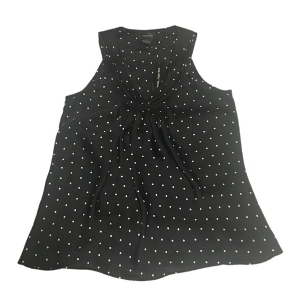 NWT Spence top Womens Medium black white polka dot sleeveless pleated Classic - Picture 1 of 6